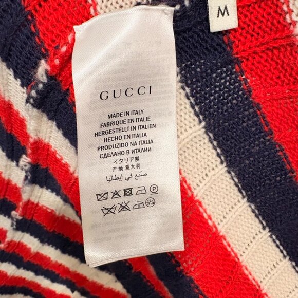 GUCCI Pearl Button, Red/White/Navy Cashmere Wool Cardigan - Picture 7 of 7